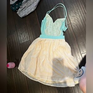 Blue and cream backless mini dress